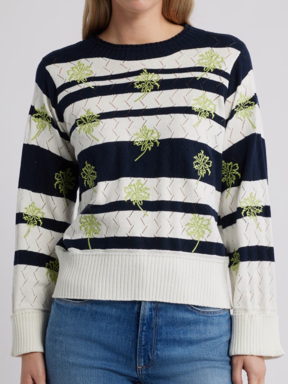 Wit & Wisdom Pointelle Embroidered Striped Sweater. L NWT